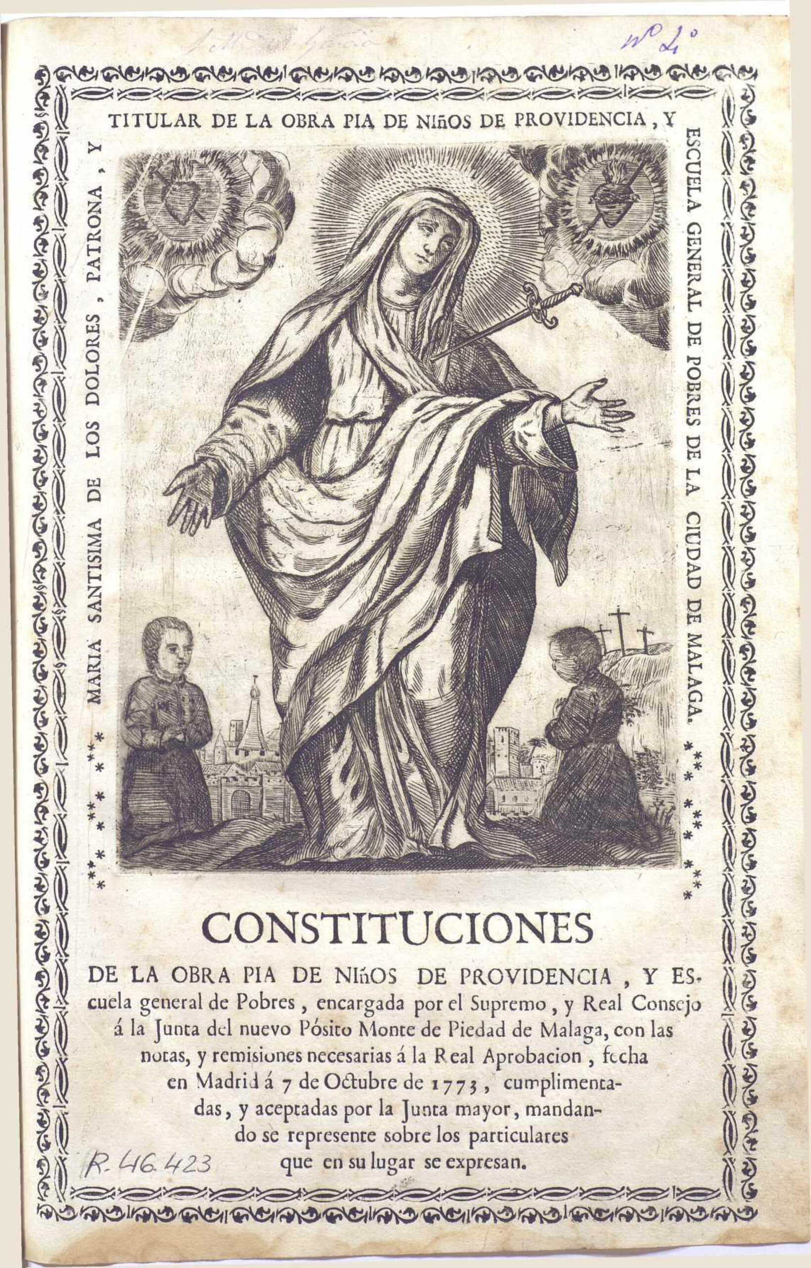 María Santísima de los Dolores, titular de la Obra Pía de los Niños de la Providencia de Málaga