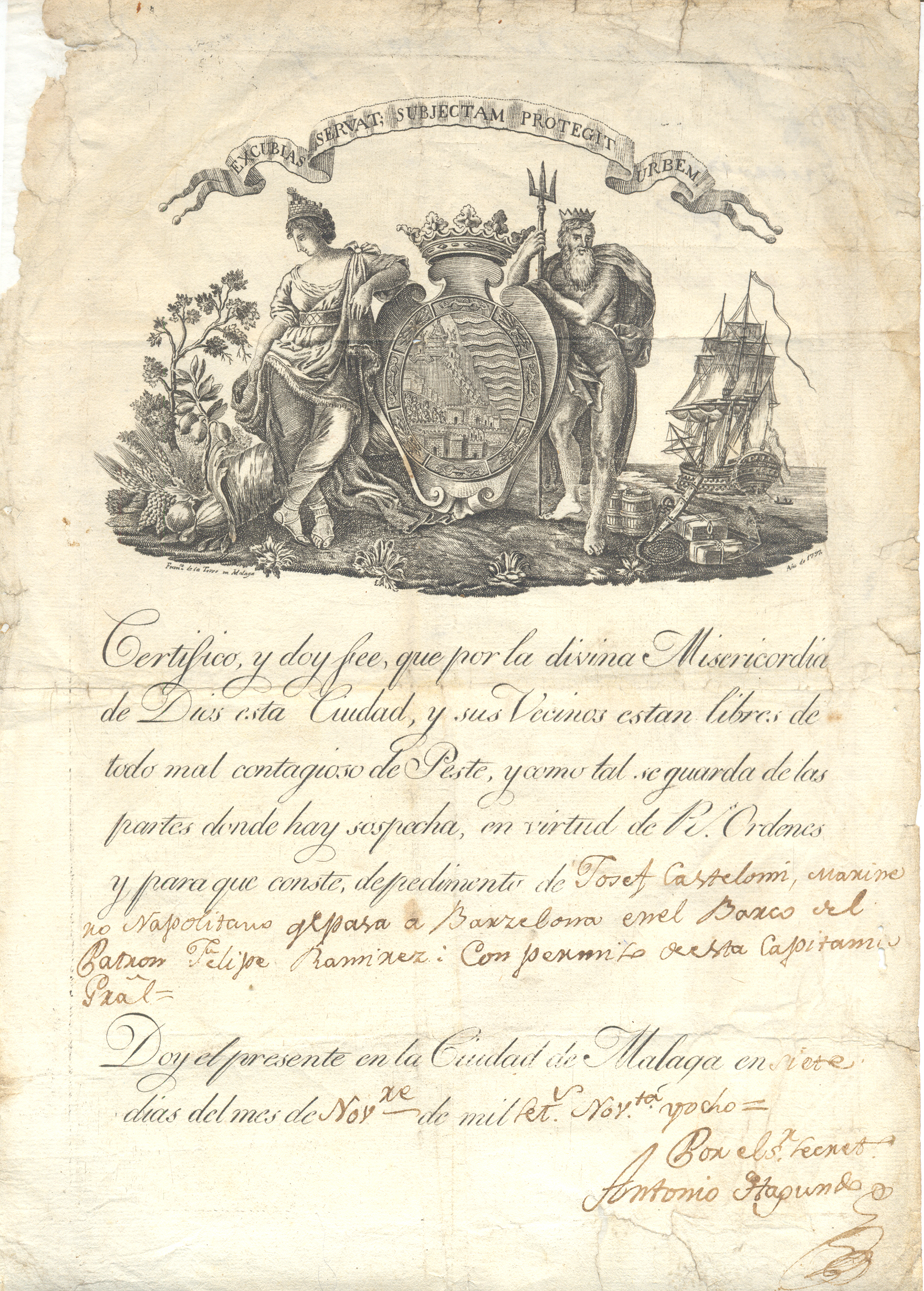 Patente sanitaria de Málaga. 1797