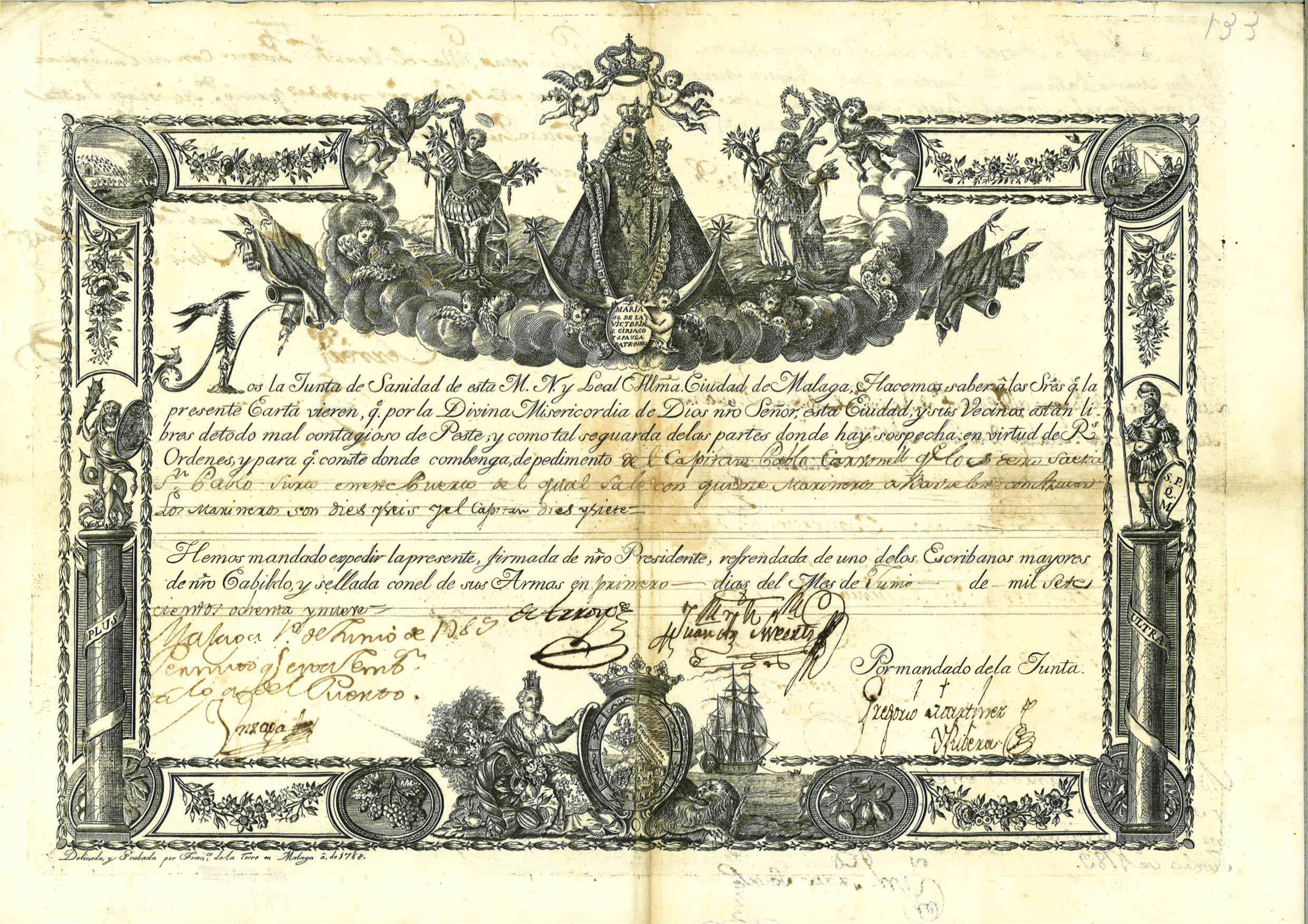 Patente sanitaria de Málaga. 1788