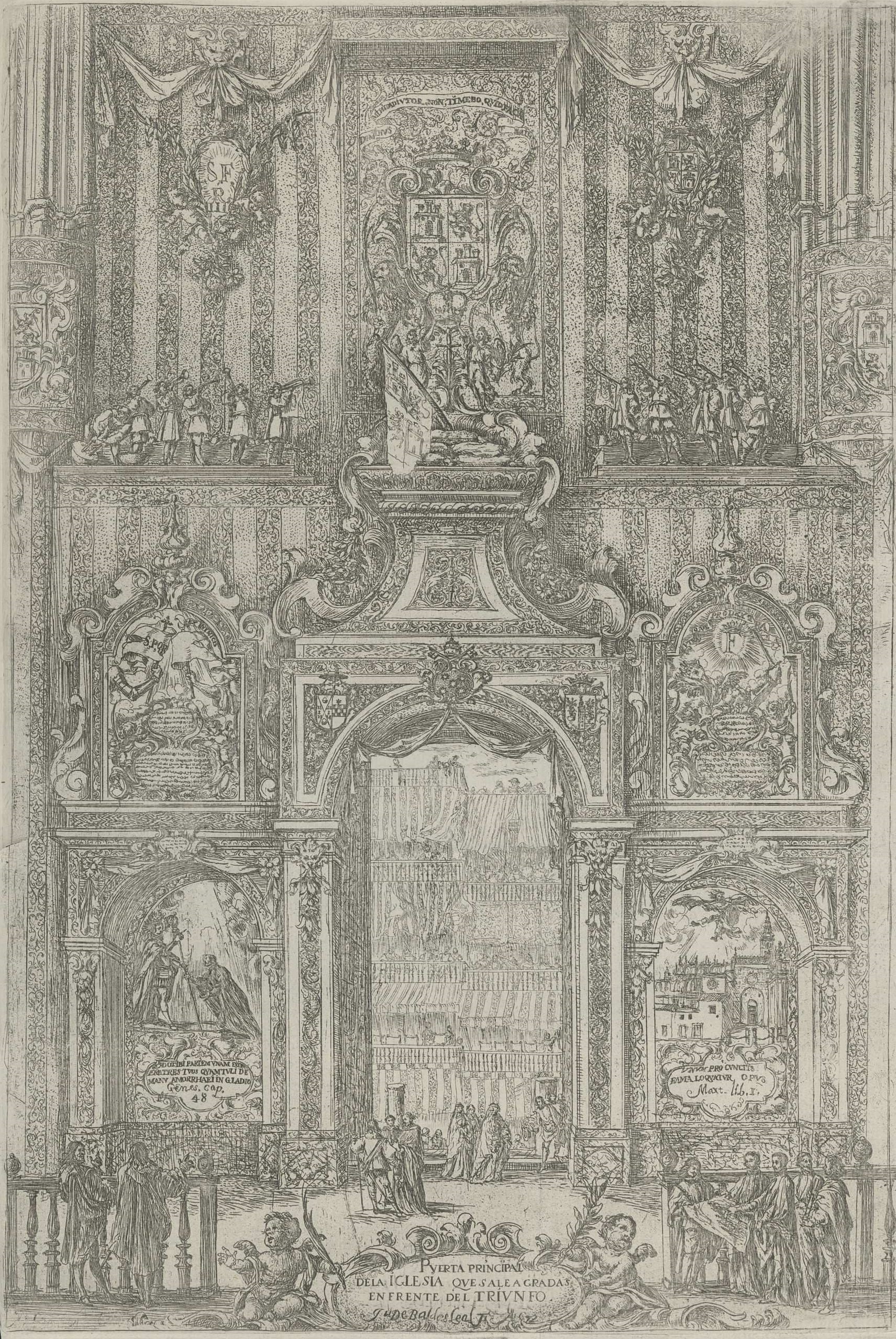 Decoración interior de la Puerta de las Gradas de la catedral de Sevilla, en Fiestas… al nuevo culto del Señor Rey S. Fernando. F. de la Torre Farfán